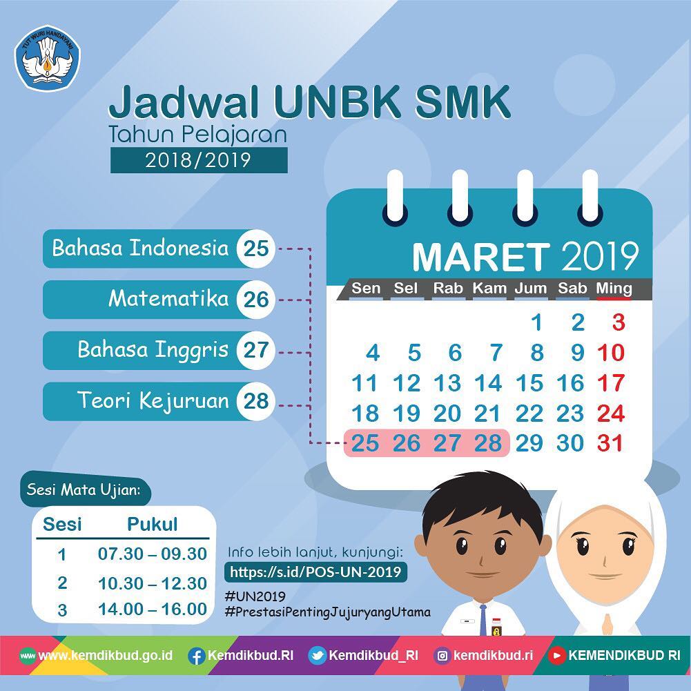 Jadwal Ujian Nasional Berbasis Komputer SMK Tahun Pelajaran 2018/2019 - 20190319